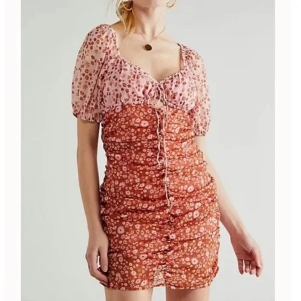 Free People Pink and Red Floral Mini Dress women’s XS